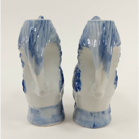 Blue and White Porcelain Rooster Pitcher Style Bud Vases - set of 2, Unmarked - Picture 4 of 6